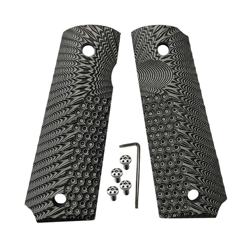 1911 Colt Full Size Grips G10 Green\Gray + Dotted Fits Springfield Grip W/Screws