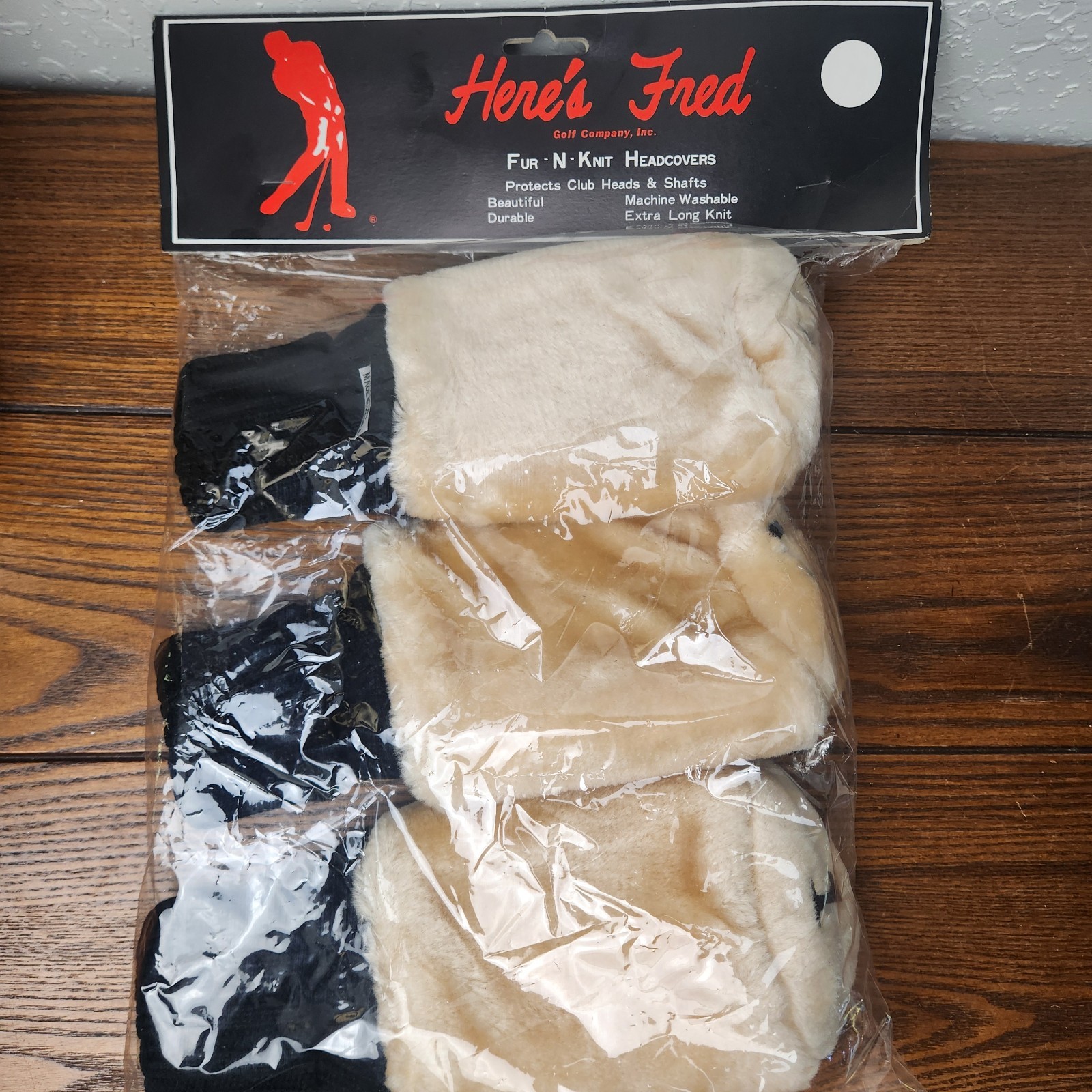 NOS Vintage Black And Tan Fuzzy Faux Fur Knit Neck Golf Headcovers set of 3 NOS Vintage Black And Tan Fuzzy Faux Fur Knit Neck Golf Headcovers set of 3