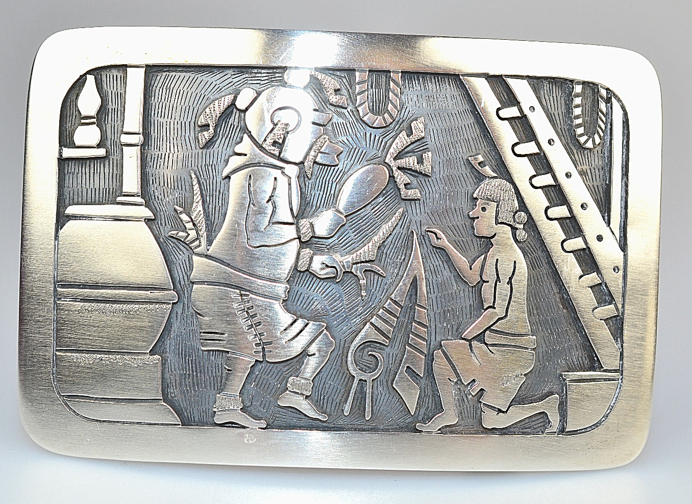 VTG NATIVE AMERICAN HOPI EDDISON WADSWORTH STERLING SILVER KACHINA BELT BUCKLE