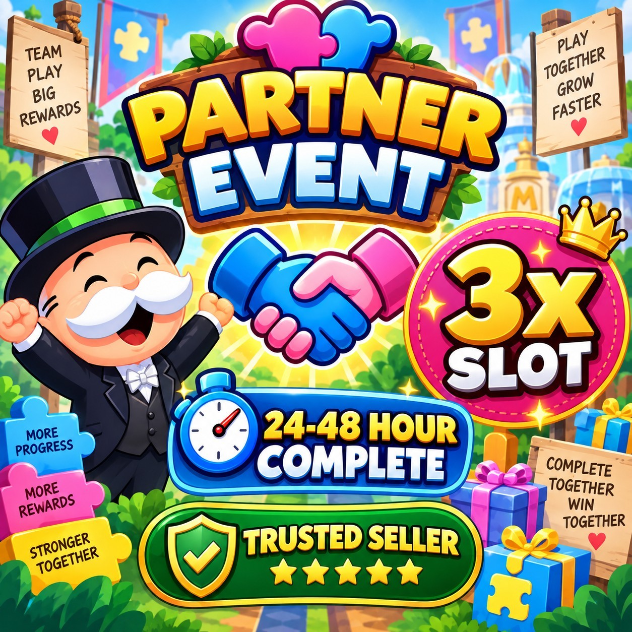 Monopoly Go Farmers Market partners event 3x Slot (24-48 hr) :- 80k full carry 