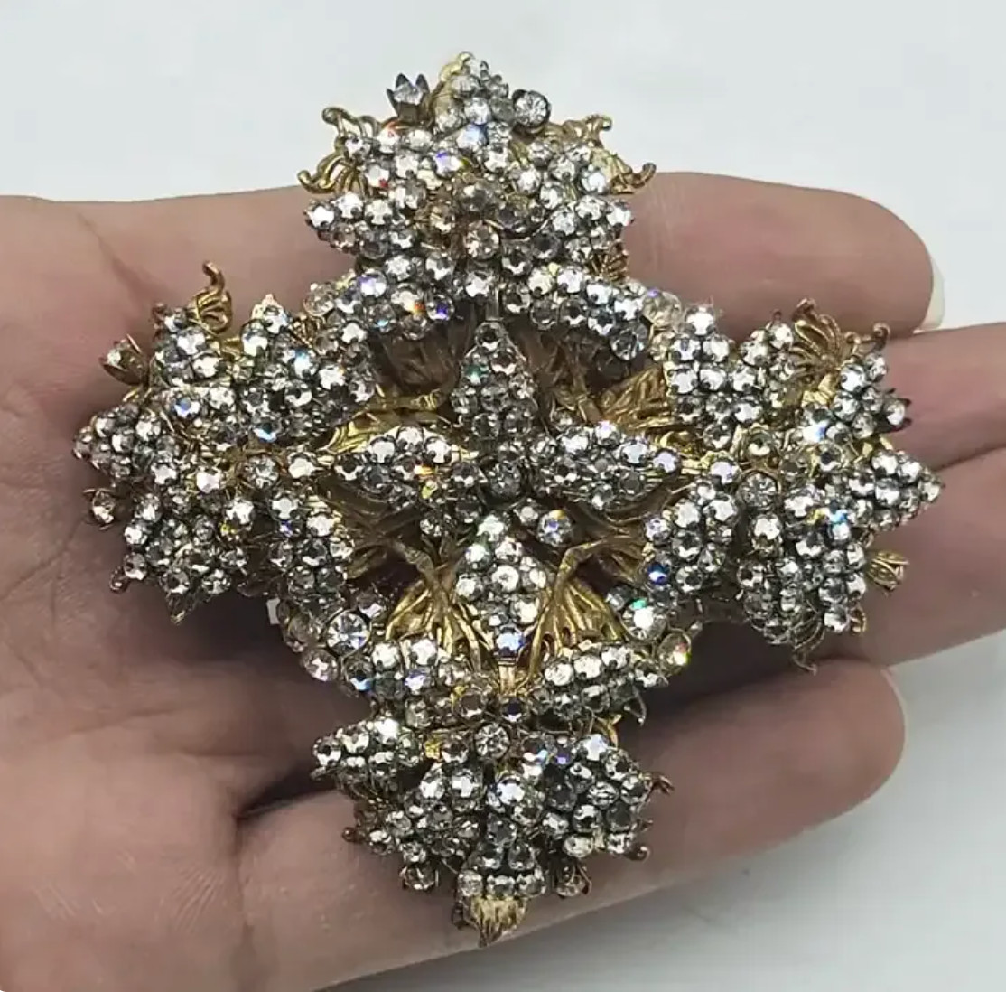 RARE Vintage Stanley Hagler NYC Maltese Cross Brooch Large Rhinestone Pin Signed RARE Vintage Stanley Hagler NYC Maltese Cross Brooch Large Rhinestone Pin Signed