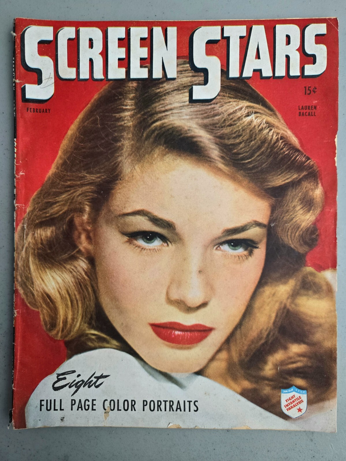 Screen Stars - Lauren Bacall Cover - February 1945 - Vintage Film Magazine
