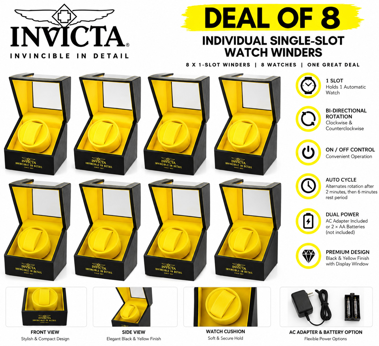 NEW Invicta 8  IPM-546 Watch Winder Automatic Watch Display Case STEAL DEAL OF 8