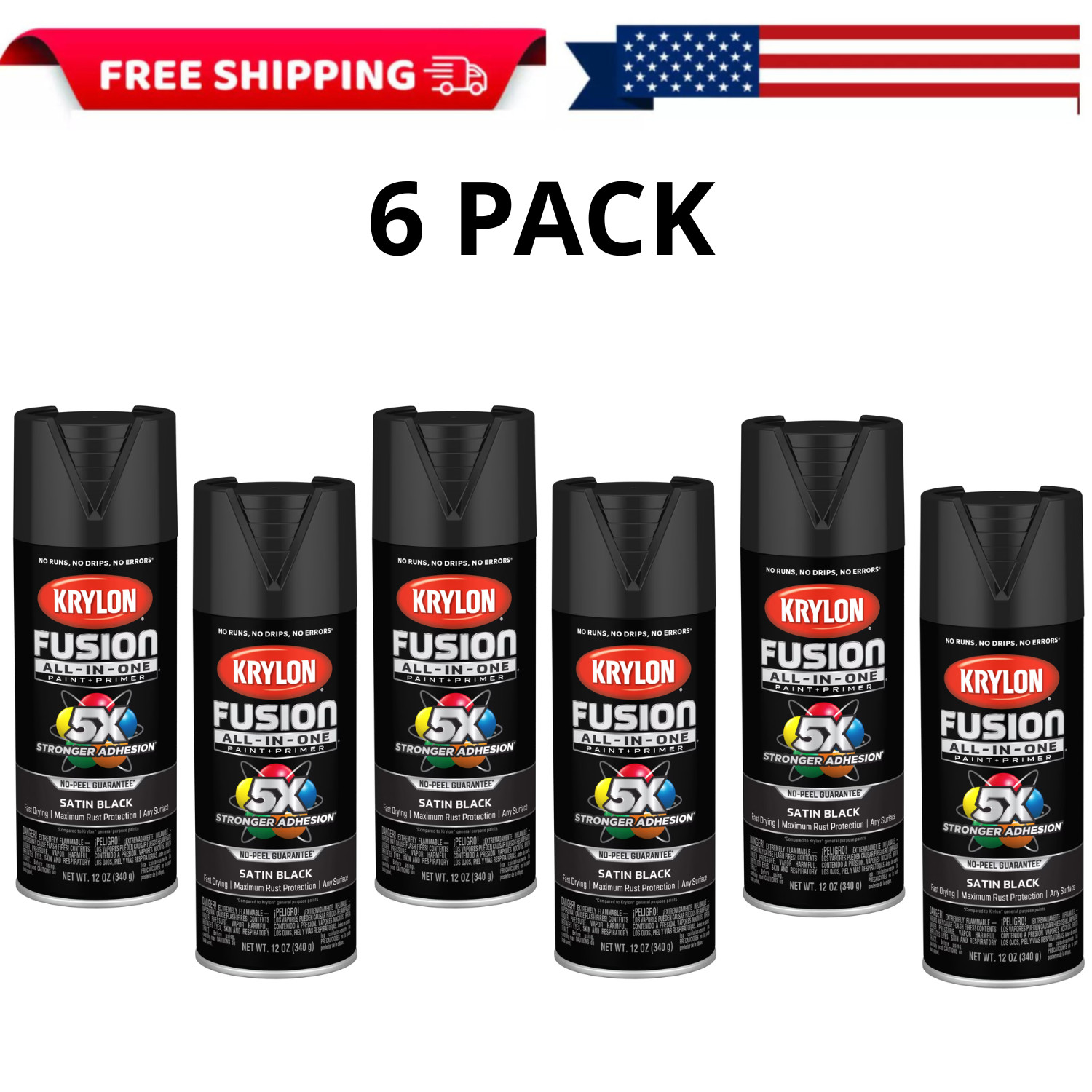 Krylon Fusion All-In-One, Satin, Black, 12 oz, 6 Pack Krylon Fusion All-In-One, Satin, Black, 12 oz, 6 Pack