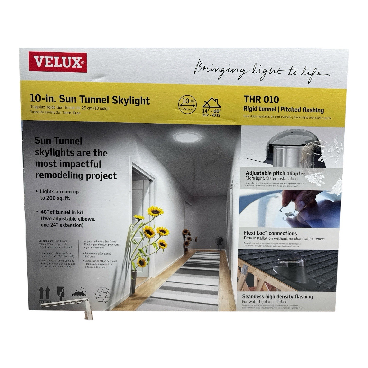 Velux 10 in. Sun Tunnel Skylight Rigid Tube and Pitched Density Flashing THR 010 Velux 10 in. Sun Tunnel Skylight Rigid Tube and Pitched Density Flashing THR 010