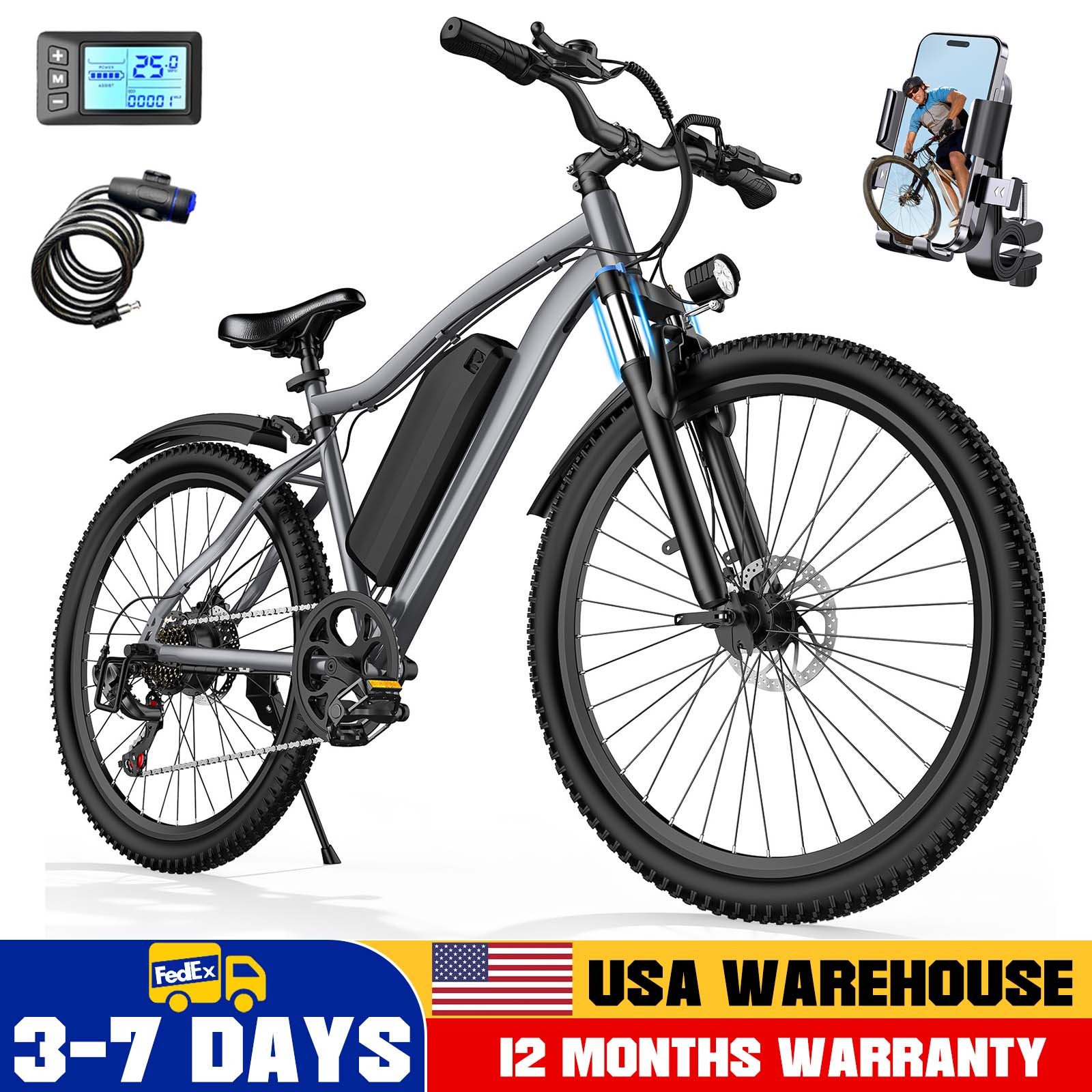 749W Mountain Electric Bike,Top Speed 25MPH,50 Miles,7-Speed Gear System 749W Mountain Electric Bike,Top Speed 25MPH,50 Miles,7-Speed Gear System