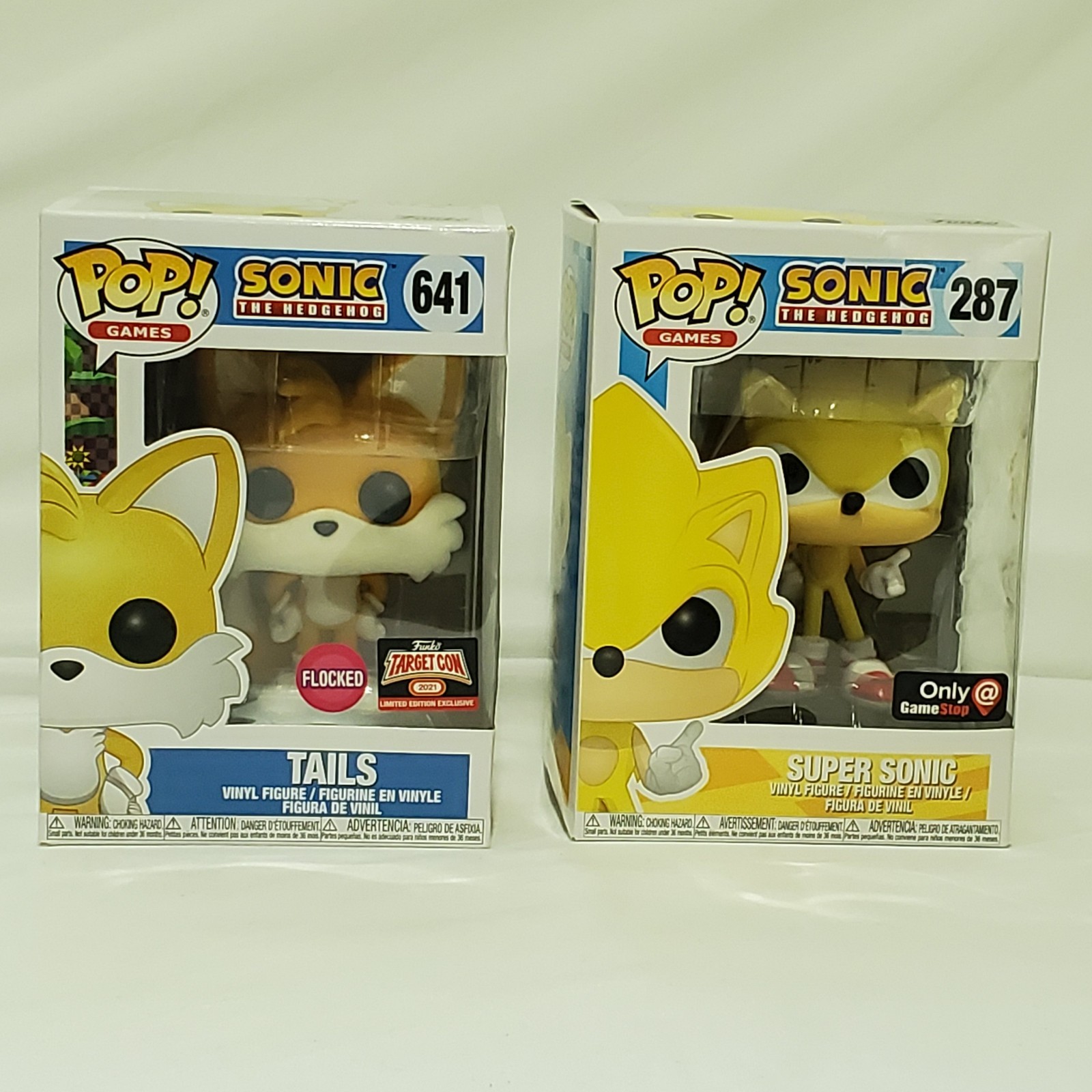 Funko Pop Sonic The Hedgehog Lot Super Sonic 287 GameStop Tails 641 Flocked 