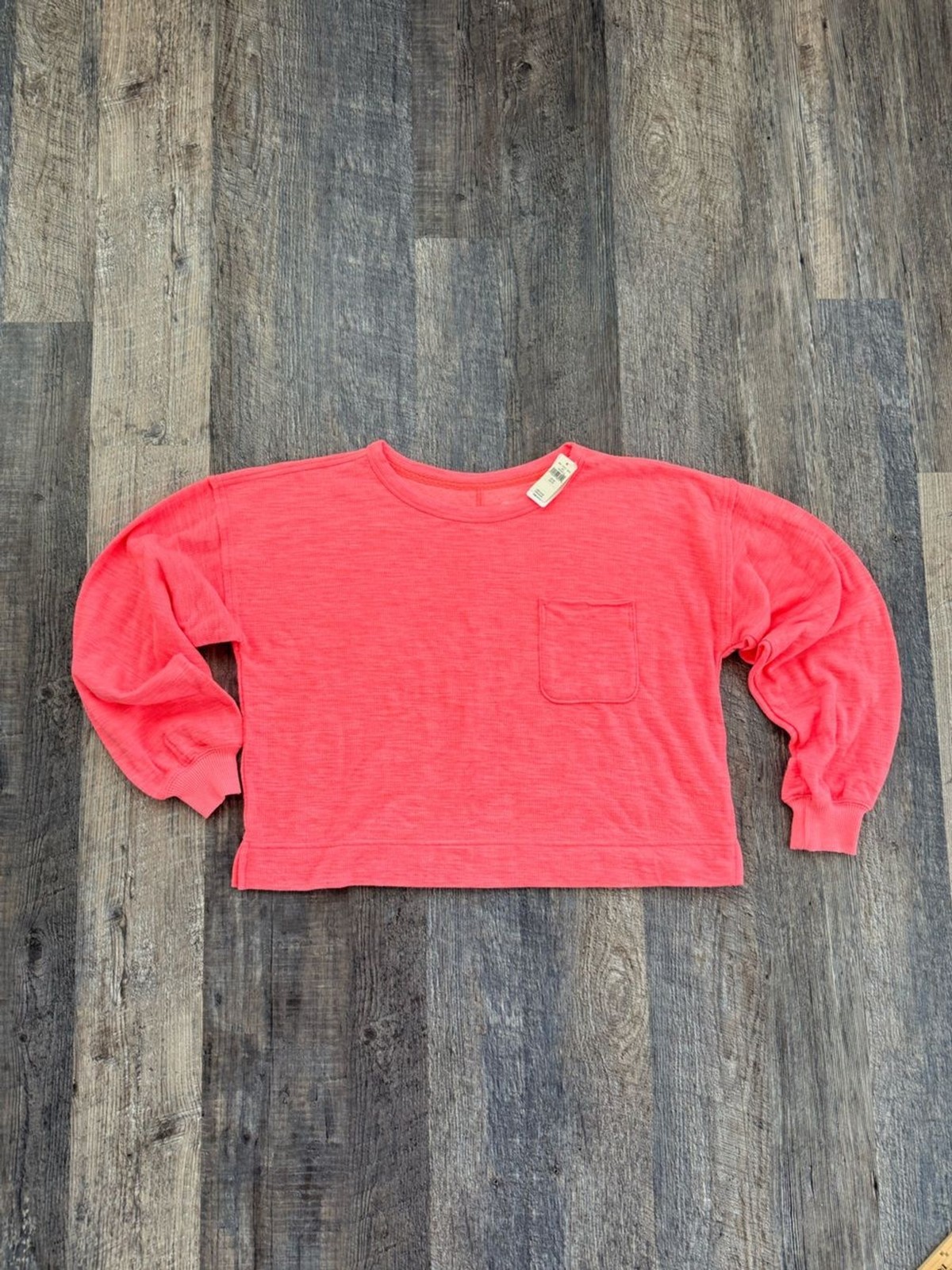 aerie Oversized Waffle Knit Long Sleeve Top Neon Coral Pink XS NWT