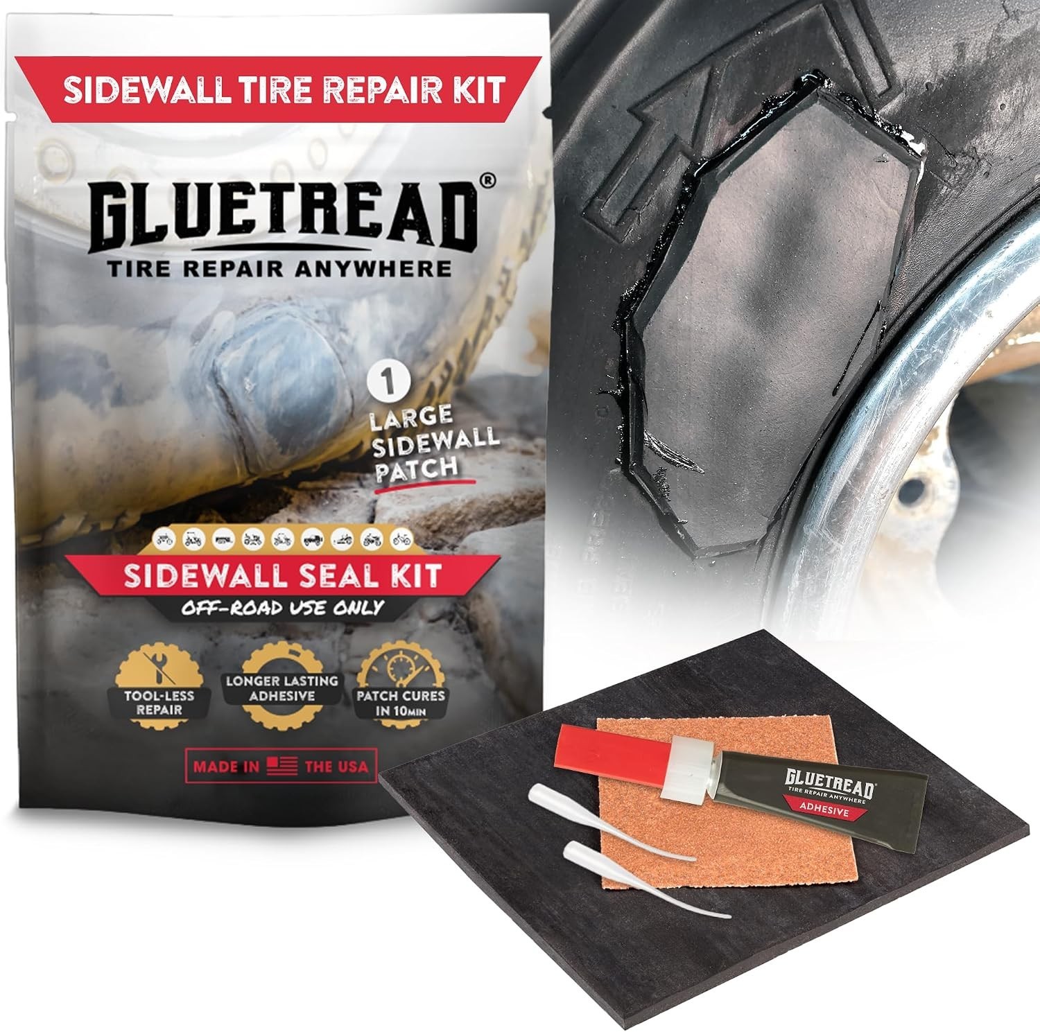 GlueTread Sidewall Repair Kit Patch Sidewall of Your Tire for larger punctures