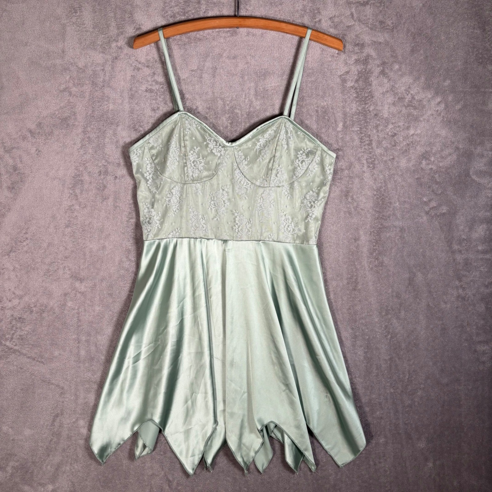 Romwe Women\'s Fits M/L Lace Satin Slip Top Mint Green Clubcore Rave Fairycore