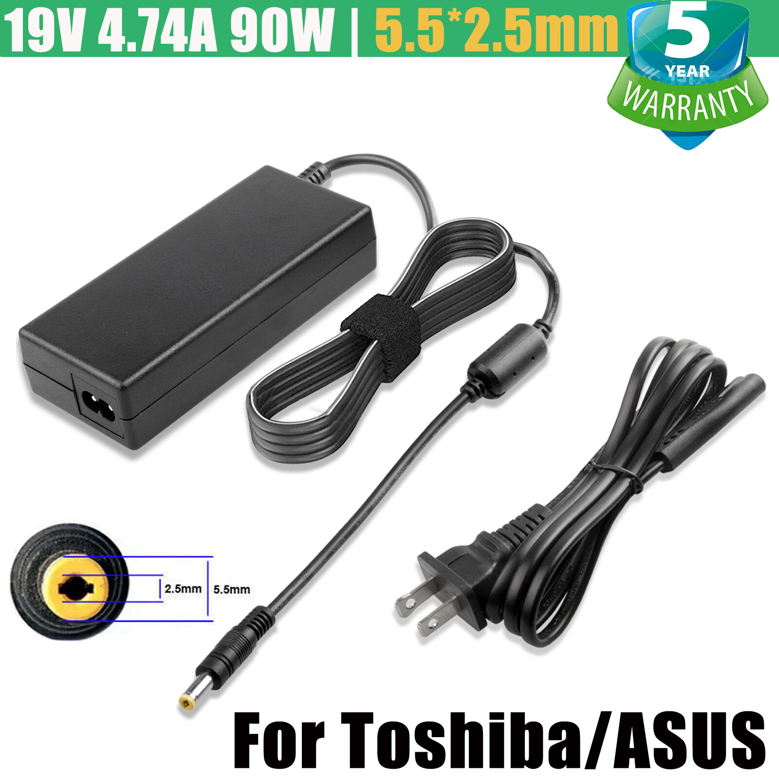 90W 19V 4.74A Laptop Power Adapter Charger Power Supply 5.5mm*2.5mm Connetor Tip