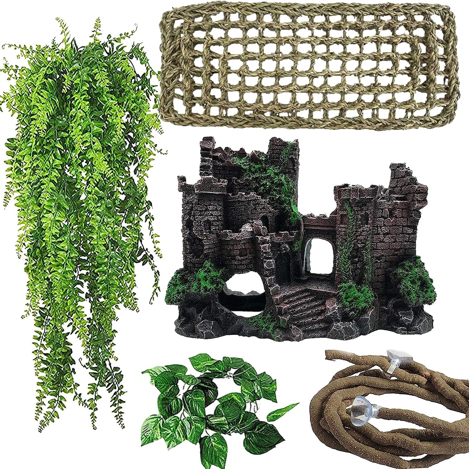 5 PCS Tank Accessories for Bearded Dragon Include Resin Classical Castle Reptile