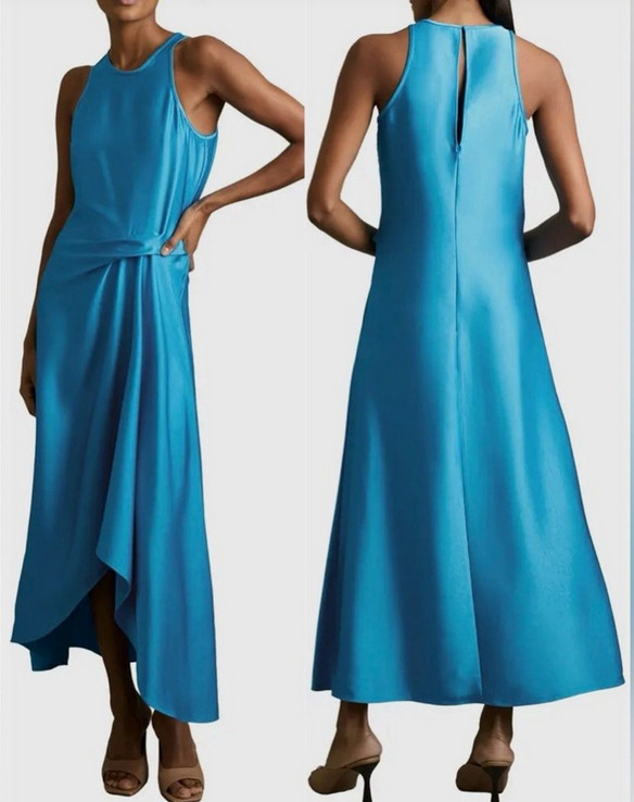 Reiss Micah Sleeveless Satin High-Low Maxi Dress   Sz 6   $265  blue   *1893
