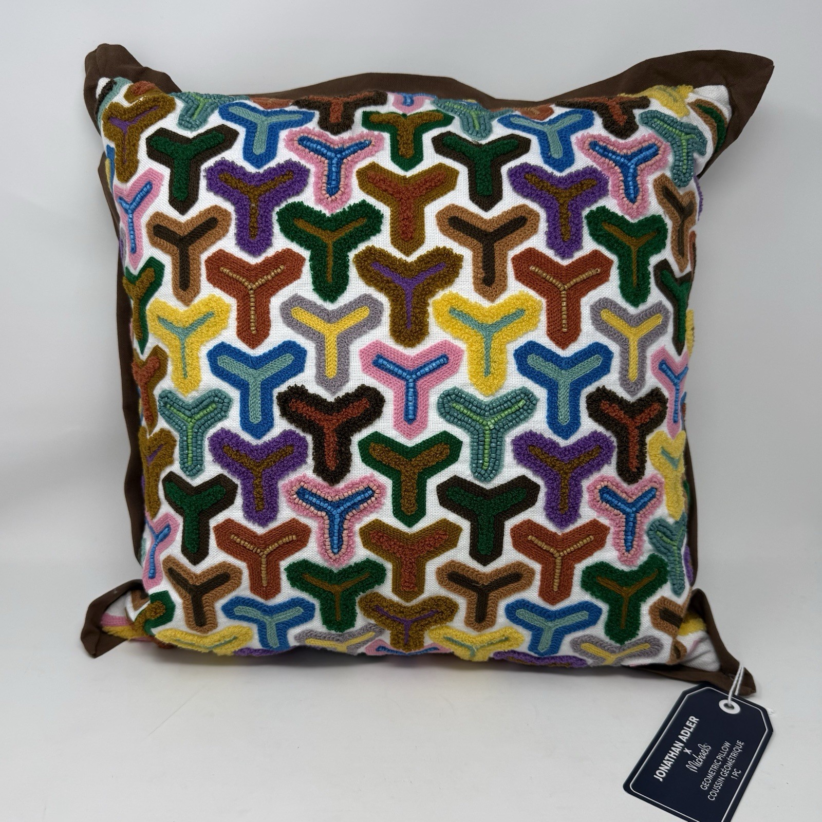 Jonathon Adler Geometric Embroidered Beaded Multicolor Pillow NWT Jonathon Adler Geometric Embroidered Beaded Multicolor Pillow NWT