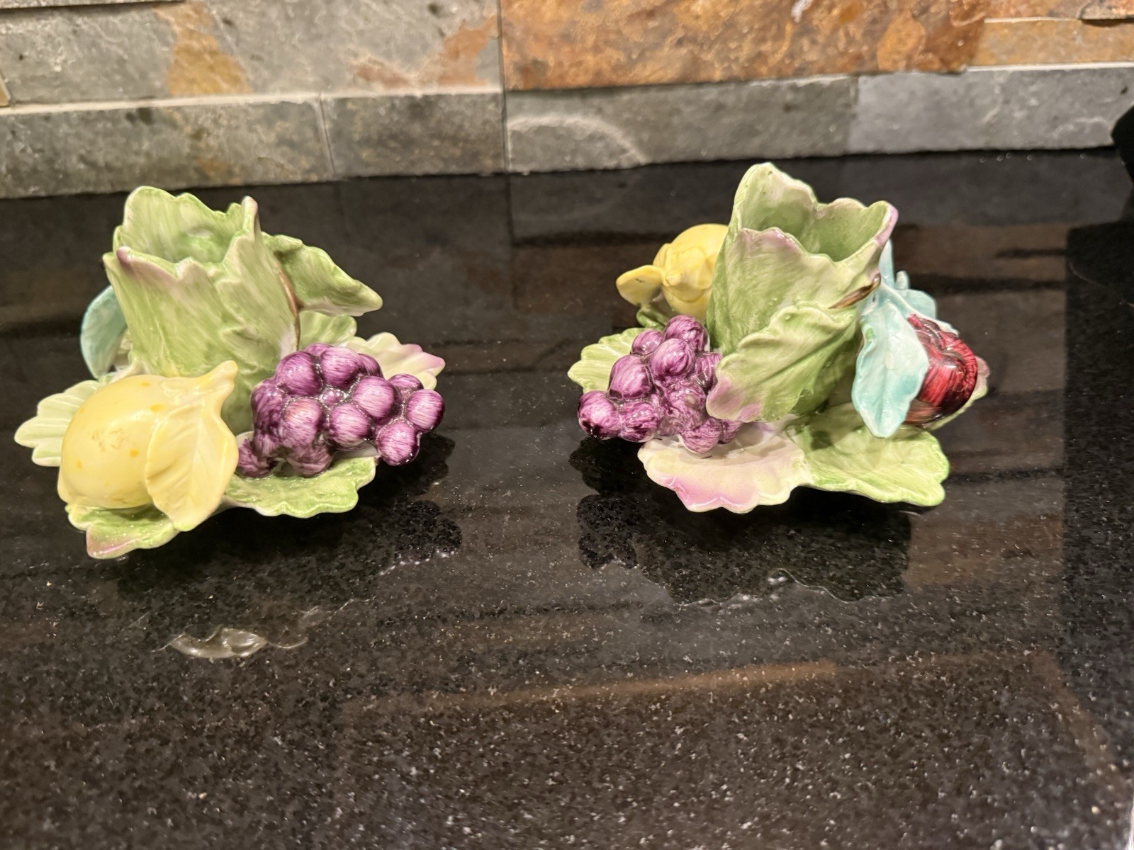 Vintage Royal C Porcelain Fruit Candle Holders Pair Grapes Leaves Taiwan 48877 Vintage Royal C Porcelain Fruit Candle Holders Pair Grapes Leaves Taiwan 48877