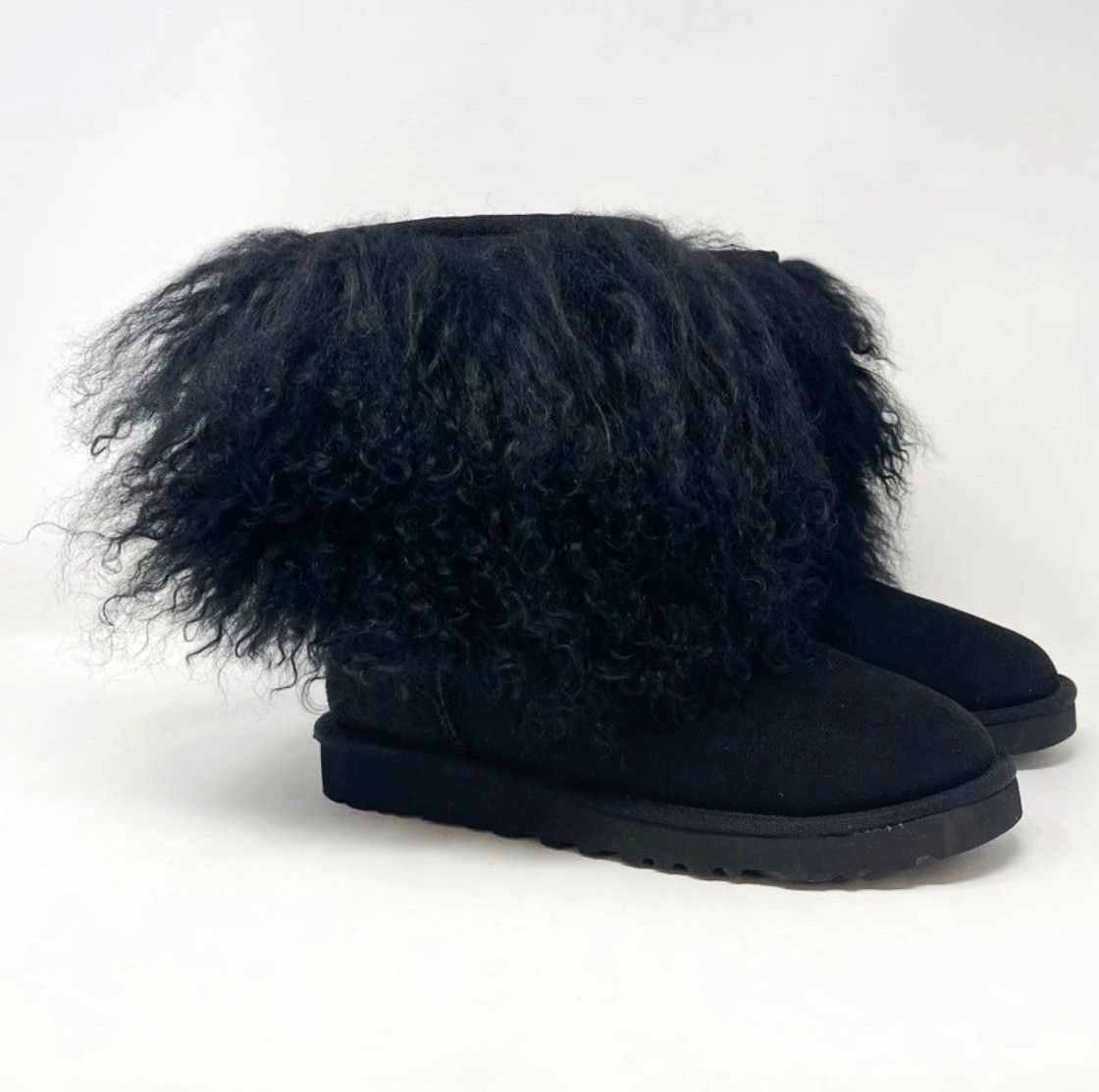 RARE UGG Australia 1875 Women’s Black Suede Shearling Boots US 7 Y2K