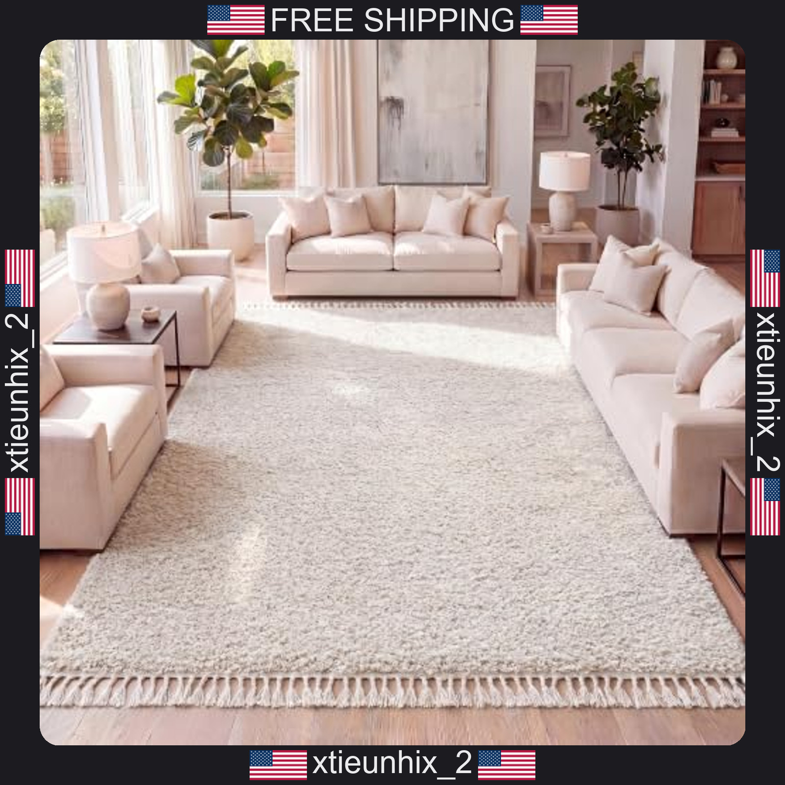 Shag Area Rug 3x5 Cream Plush Polypropylene Modern Indoor Carpet