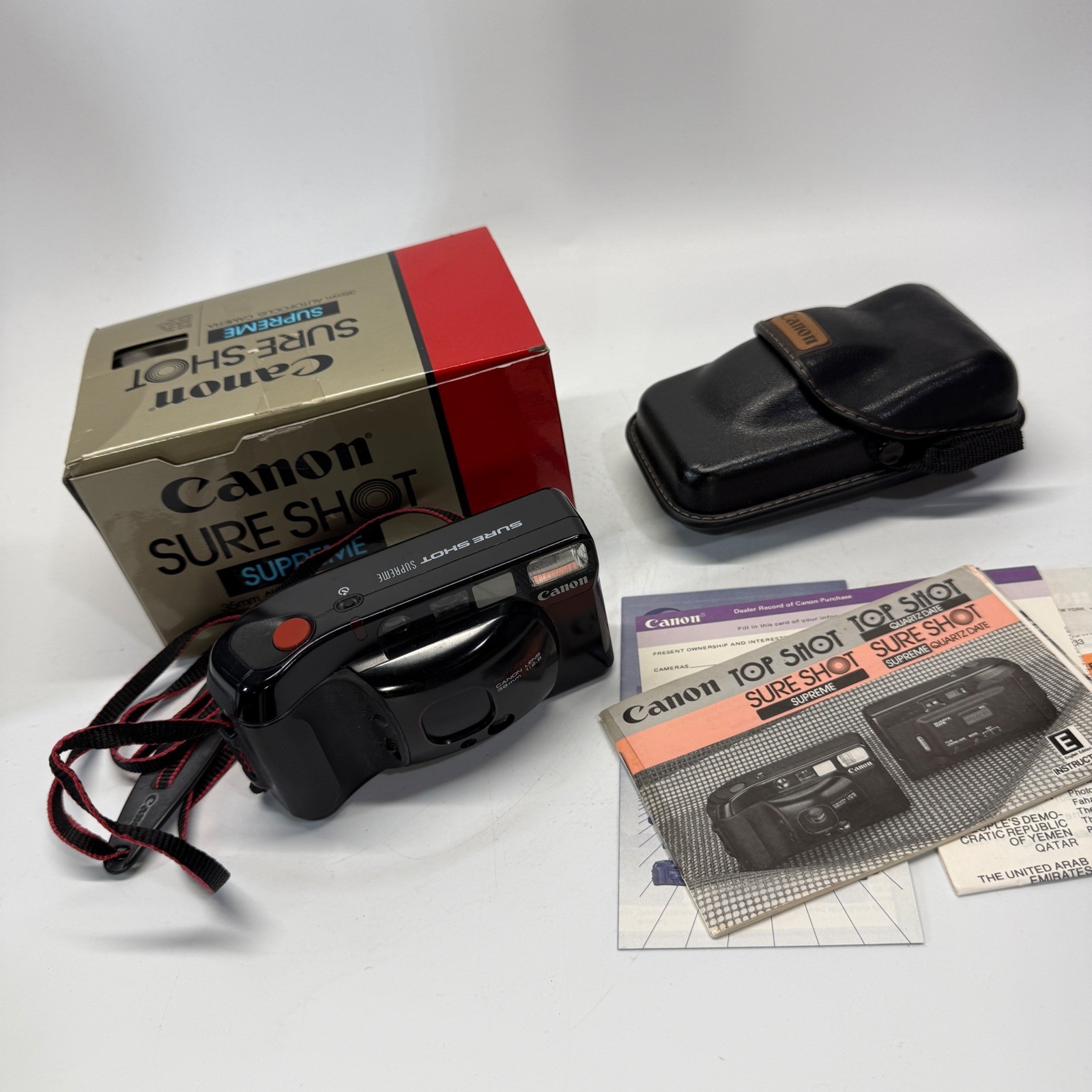 Vintage Canon Sure Shot Supreme 35mm Film Camera Black AF Case Box UNTESTED