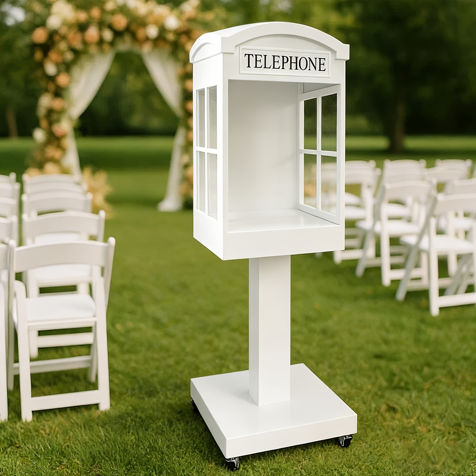 Audio Guest Book Phone Booth Stand with Wheels Telephone Booth for Wedding Party
