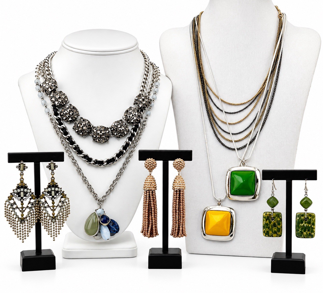 Lane Bryant Jewelry Statement Necklace Earrings Lot Rhinestone Tassel 9 Pc