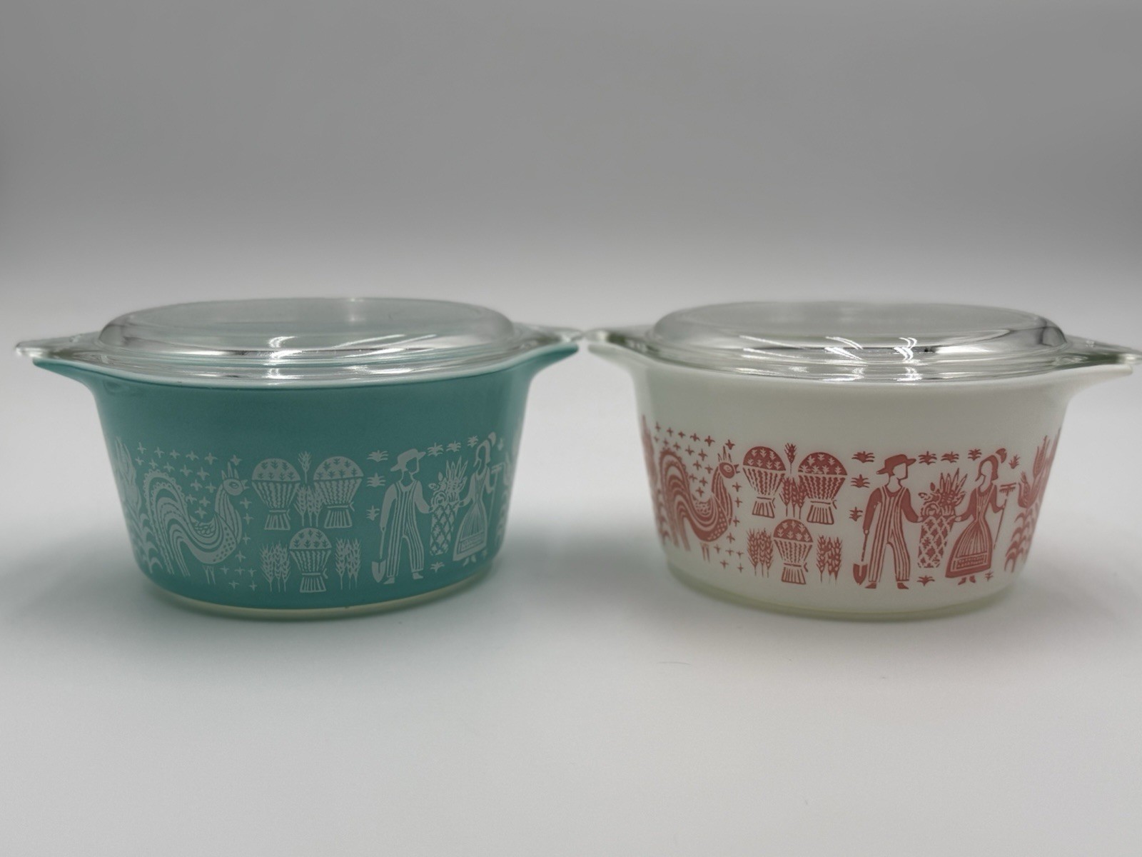 Vintage Pyrex Butterprint Amish Pink & Turquoise Casserole Dishes w/ Lids Lot of