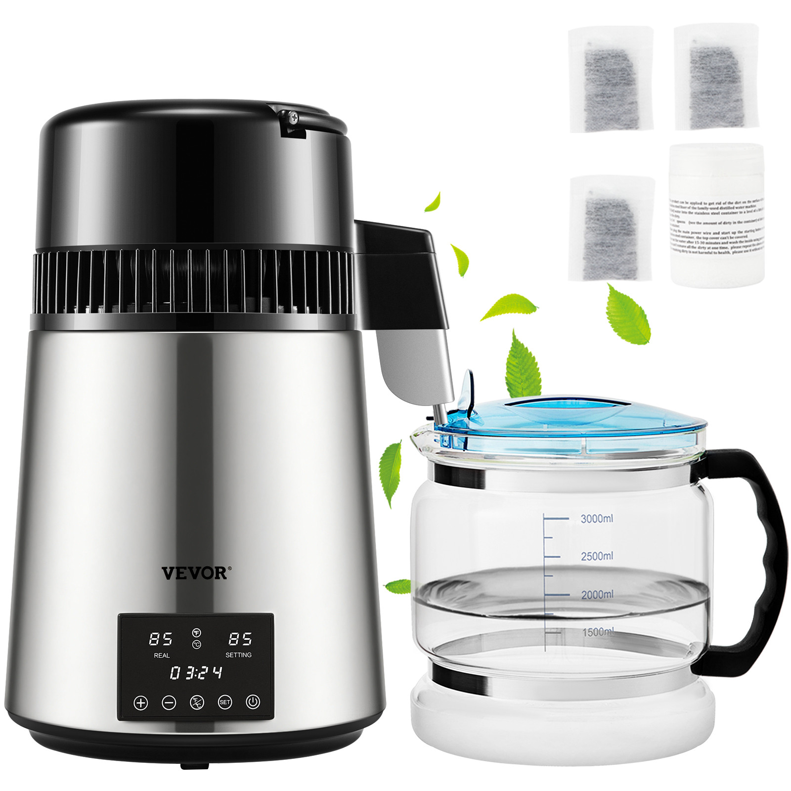 VEVOR 4L Water Distiller Distilled Water Maker 1 L/H w/ Timing Dual-Temp Silver VEVOR 4L Water Distiller Distilled Water Maker 1 L/H w/ Timing Dual-Temp Silver