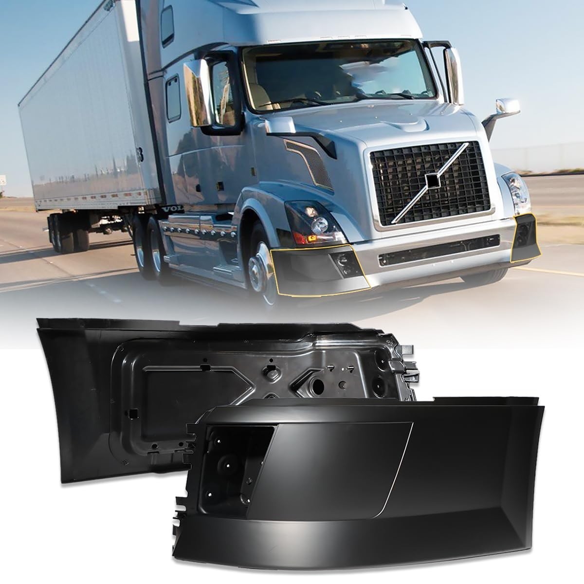 A Pair Corner Bumpers for 2004-2014 Volvo VNL (W FOG LIGHT HOLE)