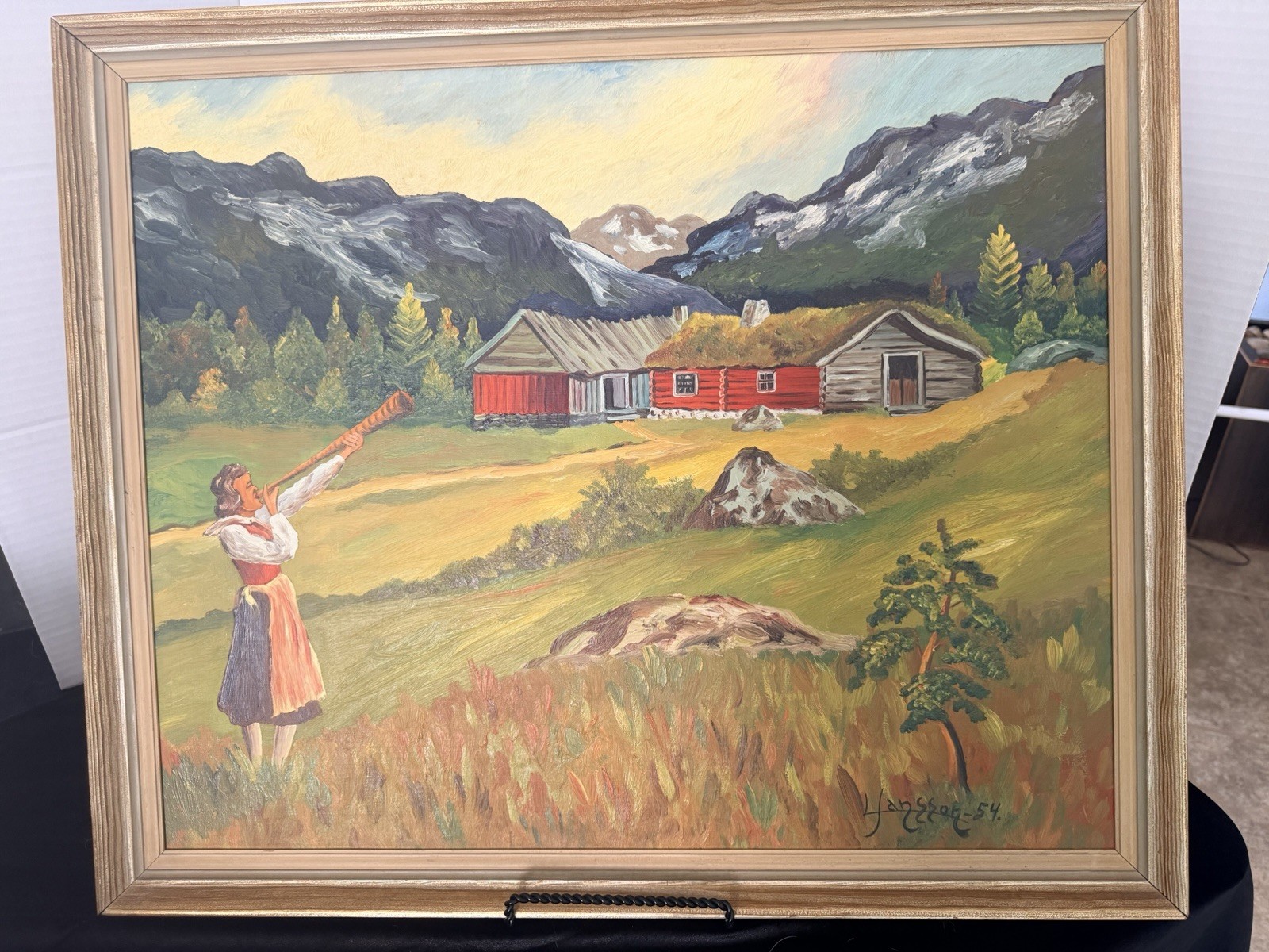 VTG Scandinavian / Alpine Landscape Oil Painting (1954) – Signed