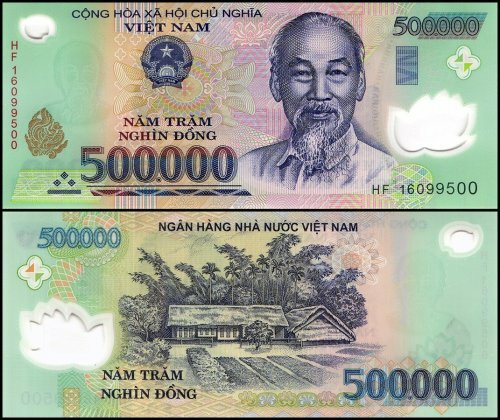 1,000,000 Vietnamese Dong 2 X 500K VND Polymer Notes + 1 Mill Bolivar FREE 