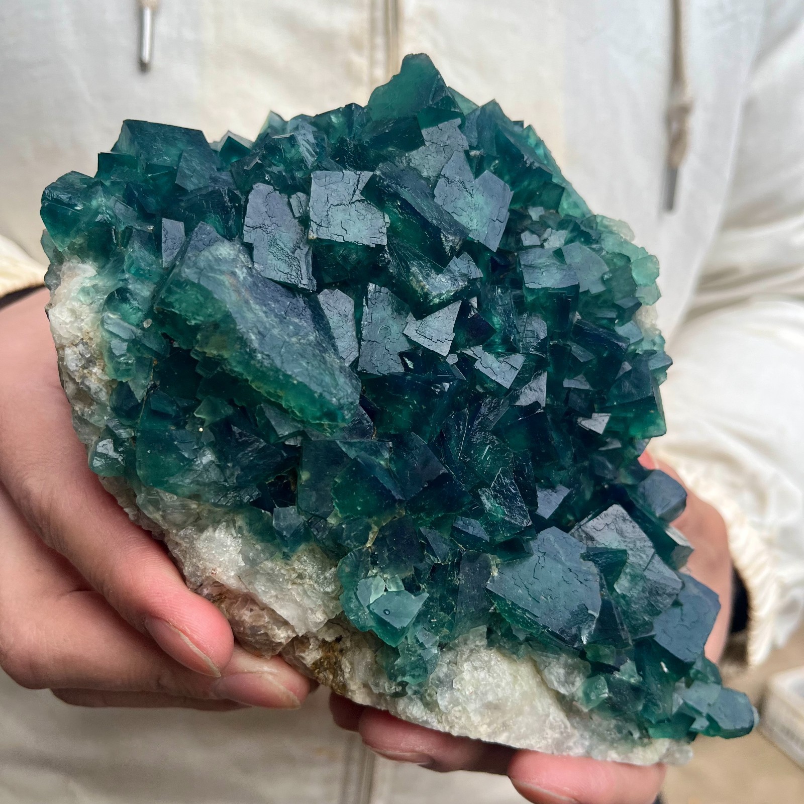 3.8LB  Natural cubic green fluorite crystal cluster rough mineral specimen