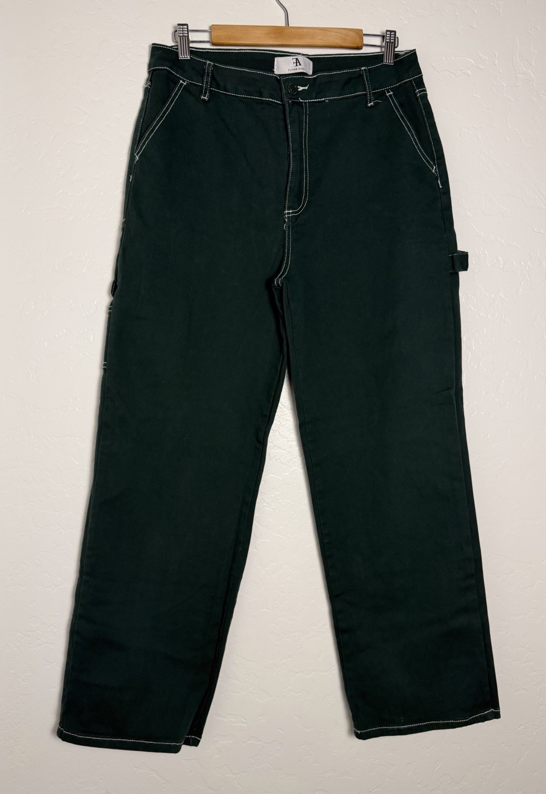 Flying Angel Denim Jeans 15/32 Green Carpenter High Rise Wide Leg Flying Angel Denim Jeans 15/32 Green Carpenter High Rise Wide Leg
