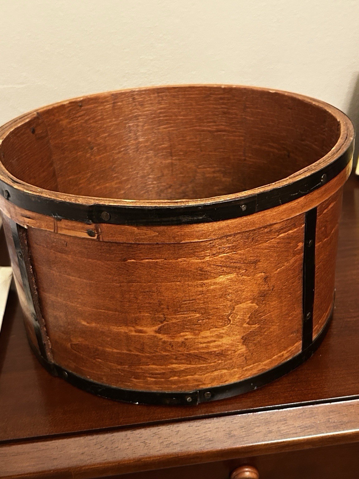 Antique Primitive Bentwood Dry Grain Measure Wood Iron Banded 11.75” Americana