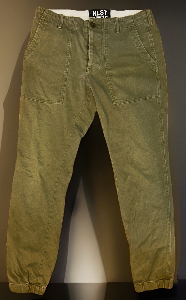 NLST F/W15 Olive Green Cargo Pants Japanese Fabric Mens Size S Military Surplus NLST F/W15 Olive Green Cargo Pants Japanese Fabric Mens Size S Military Surplus
