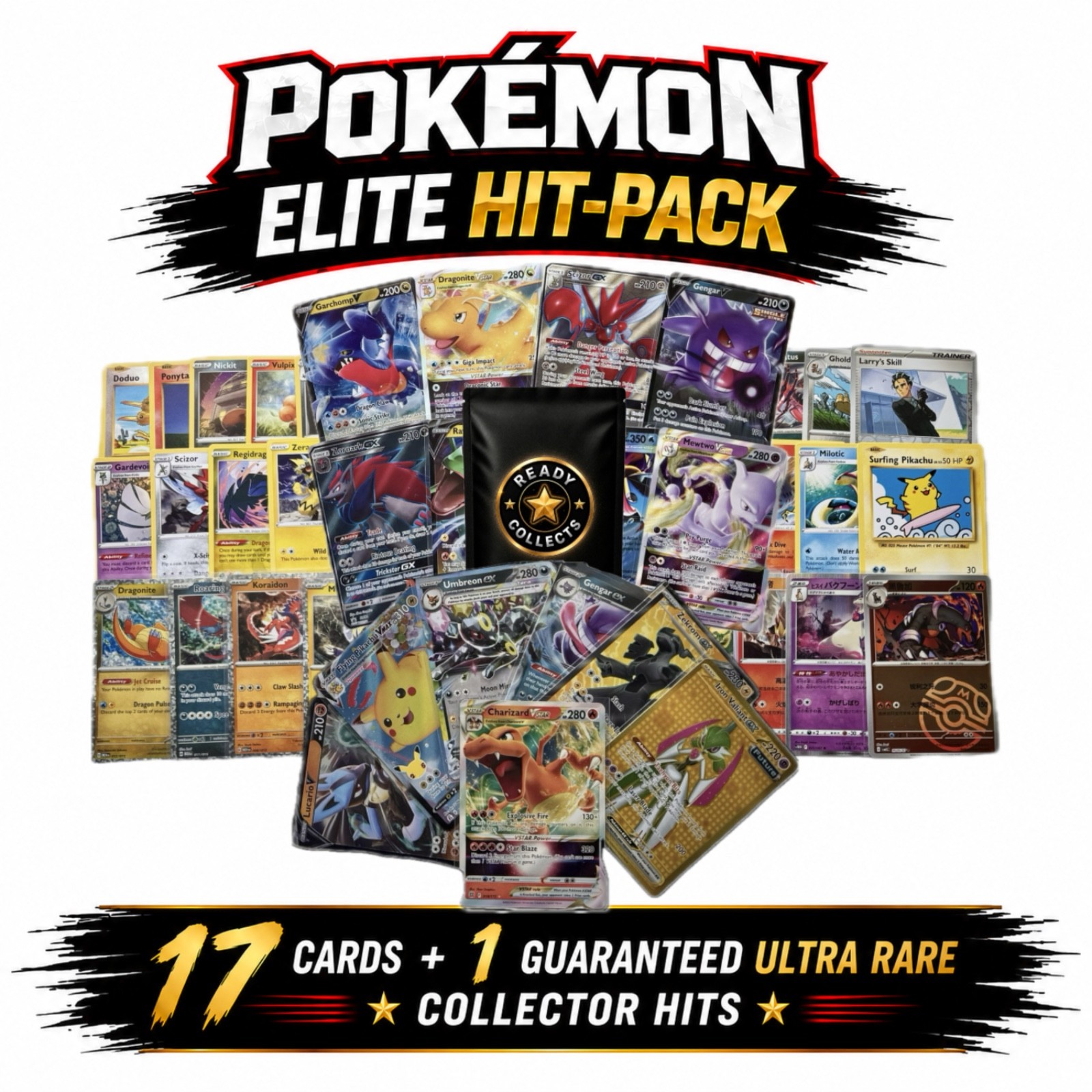Pokémon Elite Hit-Pack | 17 Unique Holo & Rare Card Lot + 1 Ultra Rare Card
