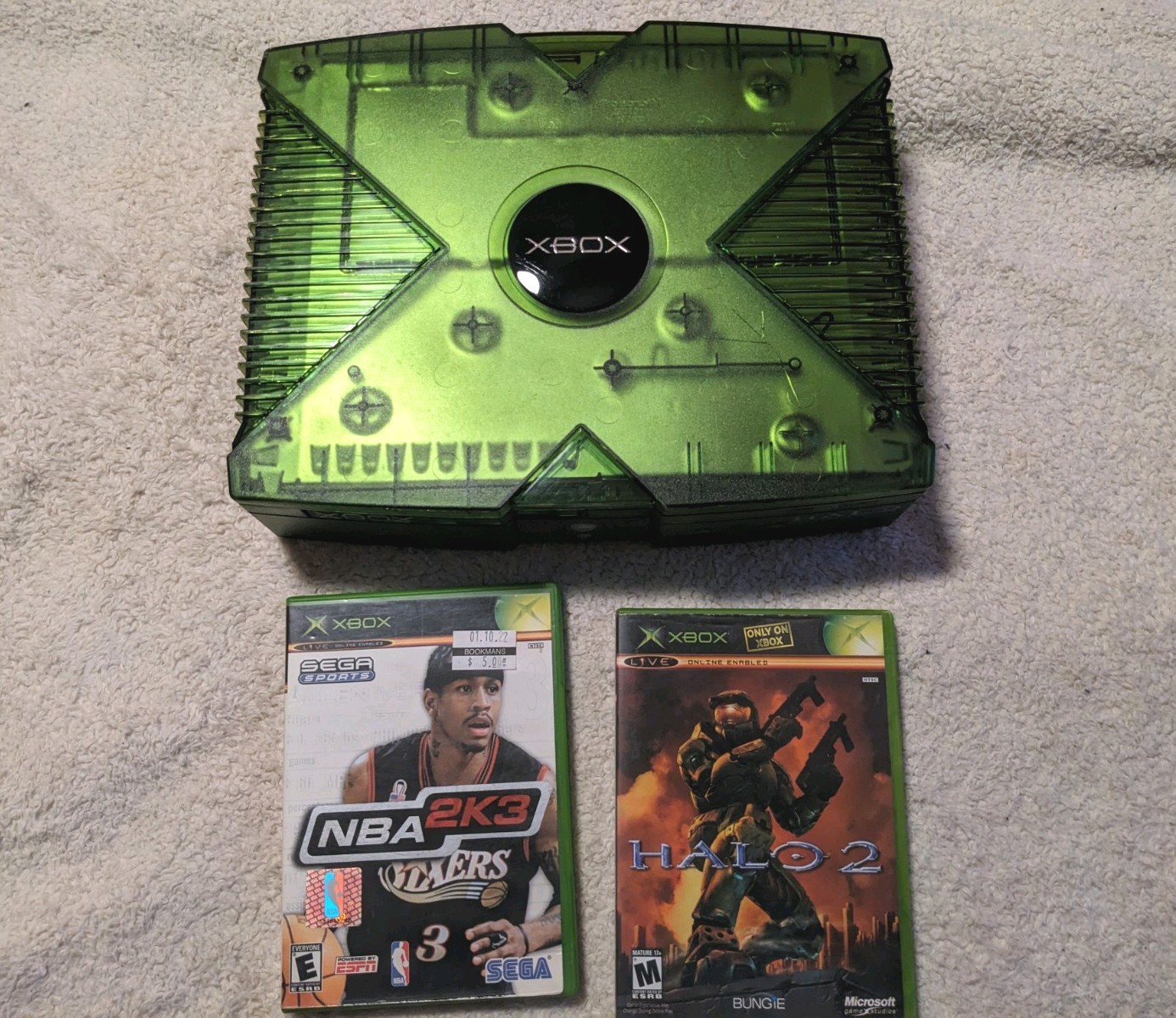 Original Microsoft Xbox Halo Edition green console w/ games