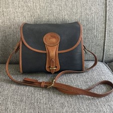 Vintage Dooney & Bourke Essex All Weather Leather Navy Blue/ Tan Crossbody Bag picture