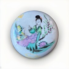 Antique Late Qing Era Chinese Porcelain Seal Box, Figural Design, Unmarked picture