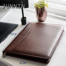 Brown PU Leather Business Portfolio Zipper Padfolio Tablet Sleeve Solar Calculat picture