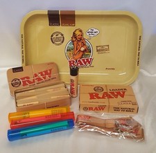 RAW GIRL TRAY LG 13x11 (1 1/4 LEAN CONES) BUNDLE RAW LOADER TIN 20 CONES BANDANA picture