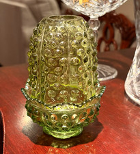 Vintage Fenton Hobnail Fairy Lamp in Colonial/Avocado Green, Gorgeous picture