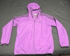 Adidas windbreaker jacket women size medium light purple grey 3 stripes picture