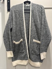 FRNCH Paris Women’s Micro Stripe Long Cream/black Cardigan, So Cozy Size M/L picture