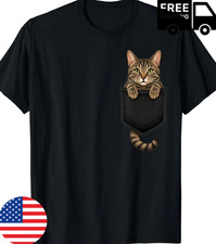 Brown Tabby Cat Lover Cute Pocket Cat Mom T-Shirt picture