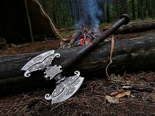 Personalized Hand-Forged Double Headed Viking Axe, Engraved Norse Battle Axe  picture