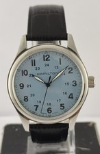 Vintage Refurbished Hamilton Hand-Winding Blue Dial 17 J Men Watch Leather Band picture