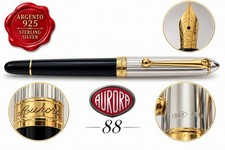 AURORA 88 Fountain Pen Silver 14 KT Gold Nib 14 KT Gold Guarantee Case NOS picture