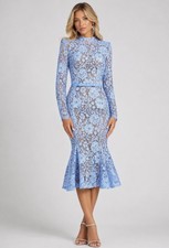NWOT Nadine Merabi Juliette Long Sleeve Lace Cocktail Midi Dress Blue Size 6 picture