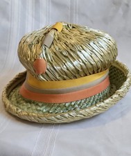 Vtg 1960s Juli-Kay Chicago Mod Cellophane Straw Hat | Sage Green Boater Cloche picture