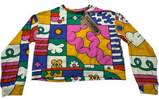Nooworks Women's Graphic Patchwork Crop Sweatshirt Colorful Cotton Pullover picture