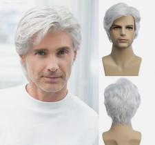Baruisi Men Wigs Short White Wig Synthetic Heat Resistant Natural Halloween Wig picture